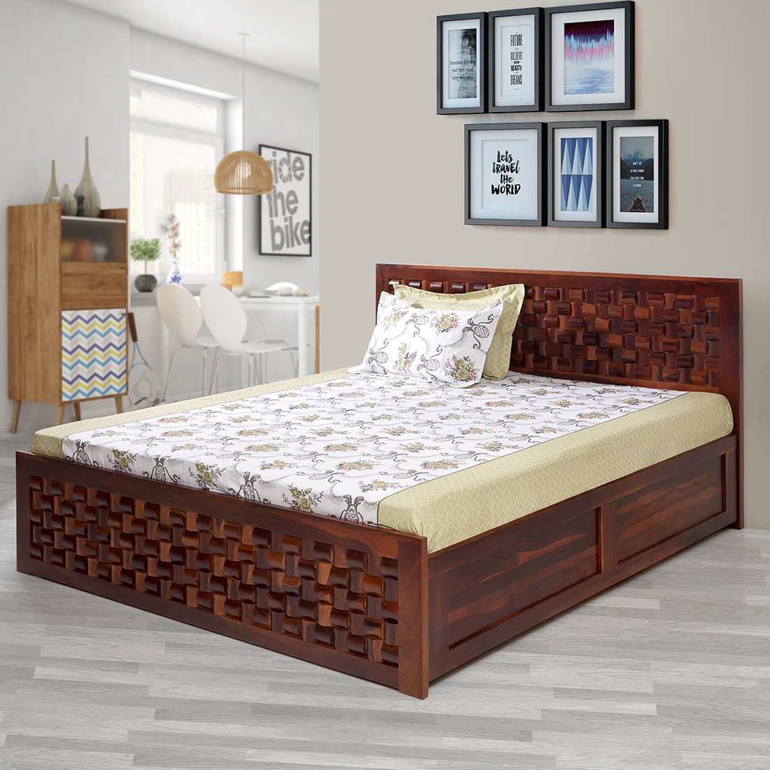 Julieta Solidwood King Bed With, King Size Bed With Storage Solid Wood