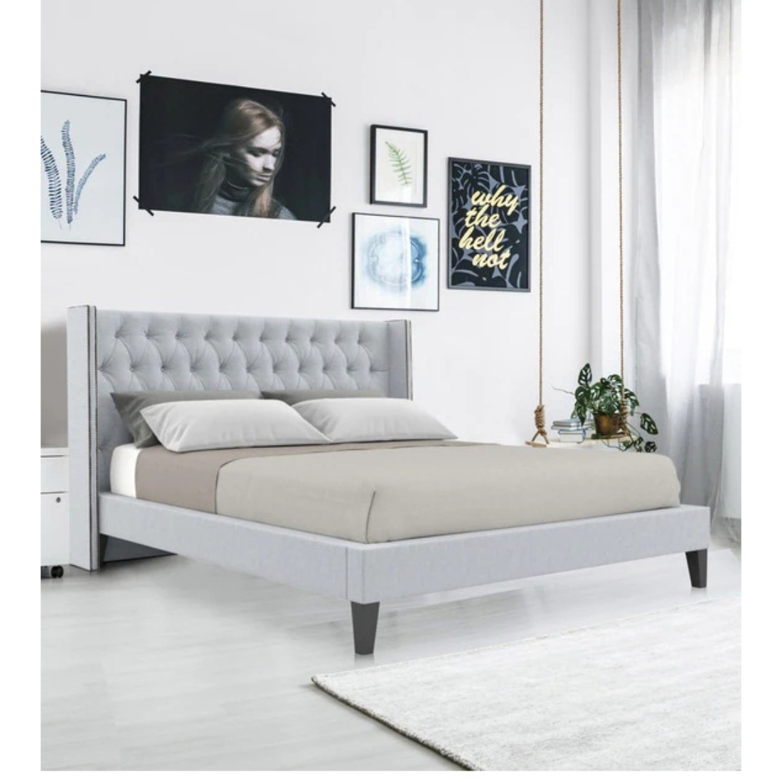 Opal King Size Upholstered Bed In, Light Grey Upholstered King Bed