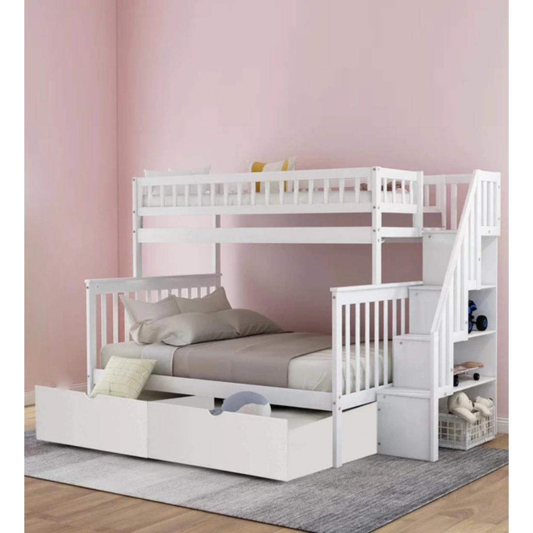 Advik Solid Wood Bunk Bed With, White Bunk Beds With Storage