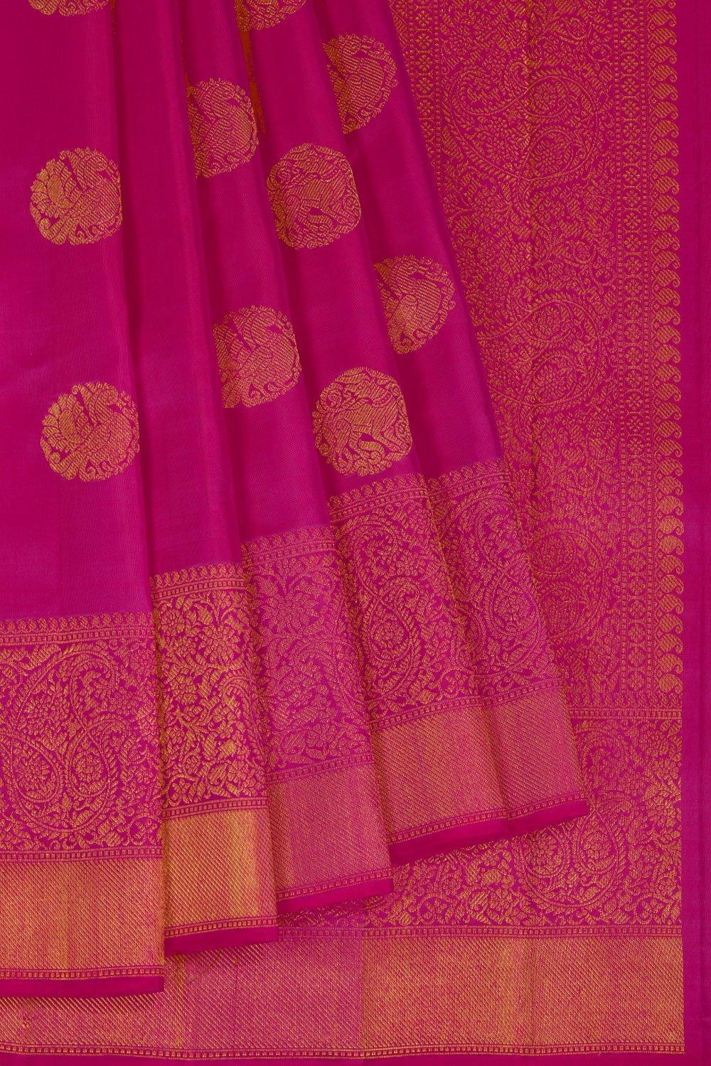 Arani Silk Fuchsia-Pink Saree With Beautiful Mango Paisley Border