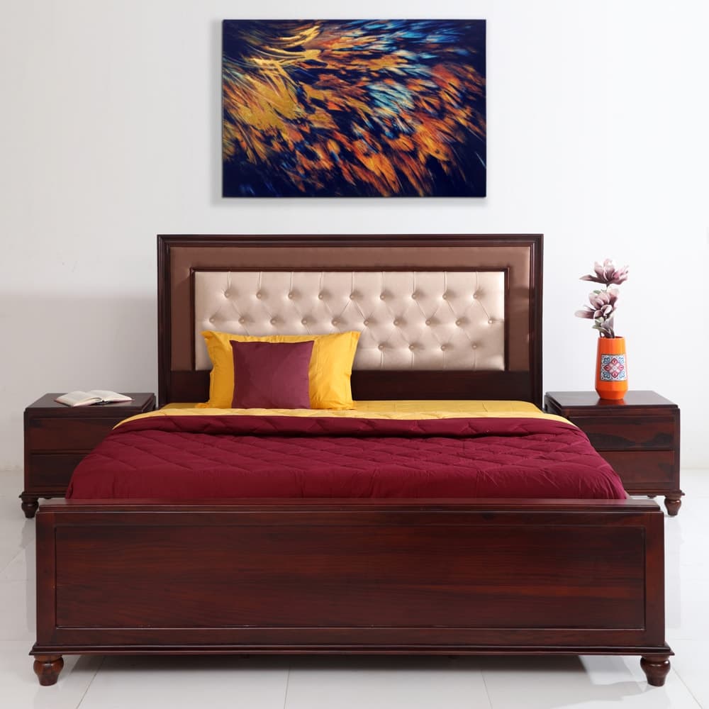 Georgia Solidwood King Bed With Hydraulic Storage Walnut Beige