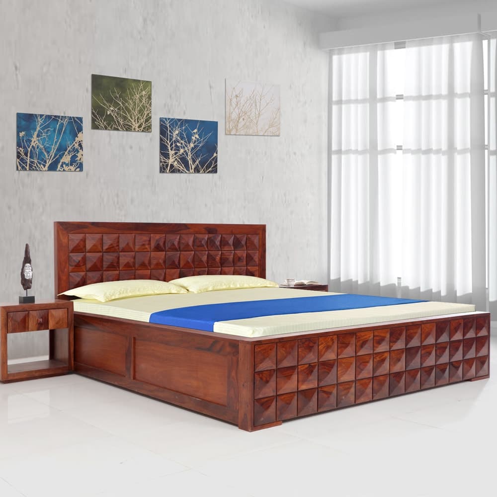 Diamond New Solidwood Queen Bed With Hydraulic Storage Honey Natural