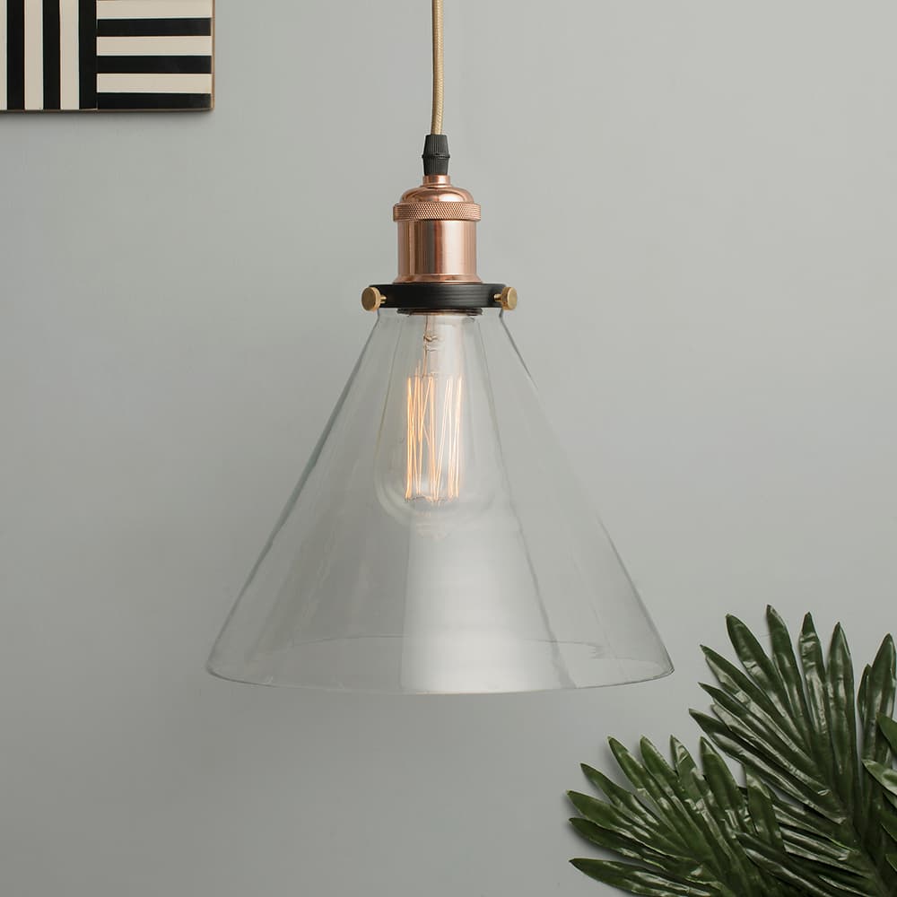 Industrial Kitchen Glass Cone Pendant Light Antique Filament Hanging Blown Glass Ceiling Light