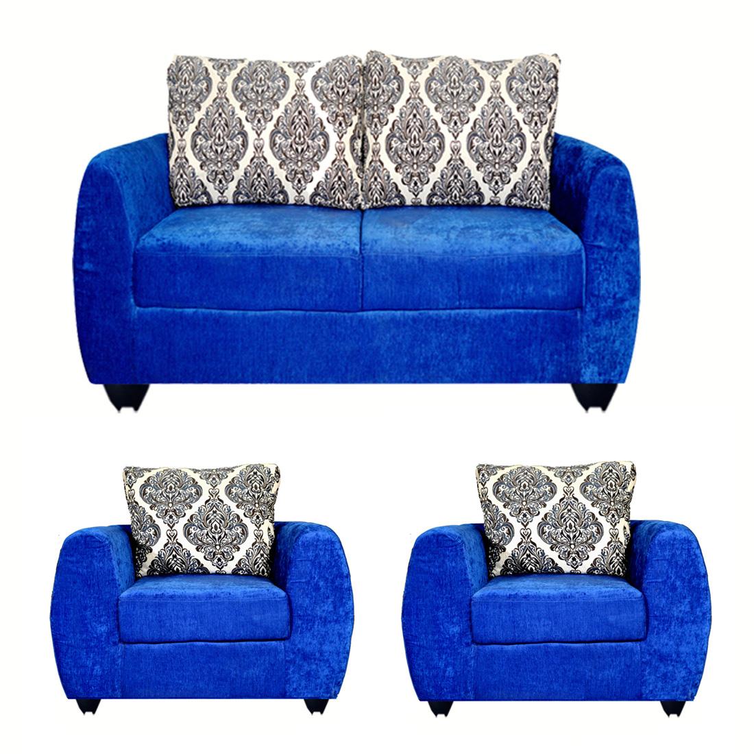 Bharat Lifestyle Delight Fabric 2 + 1 + 1 Sofa Set (Color - Blue ...