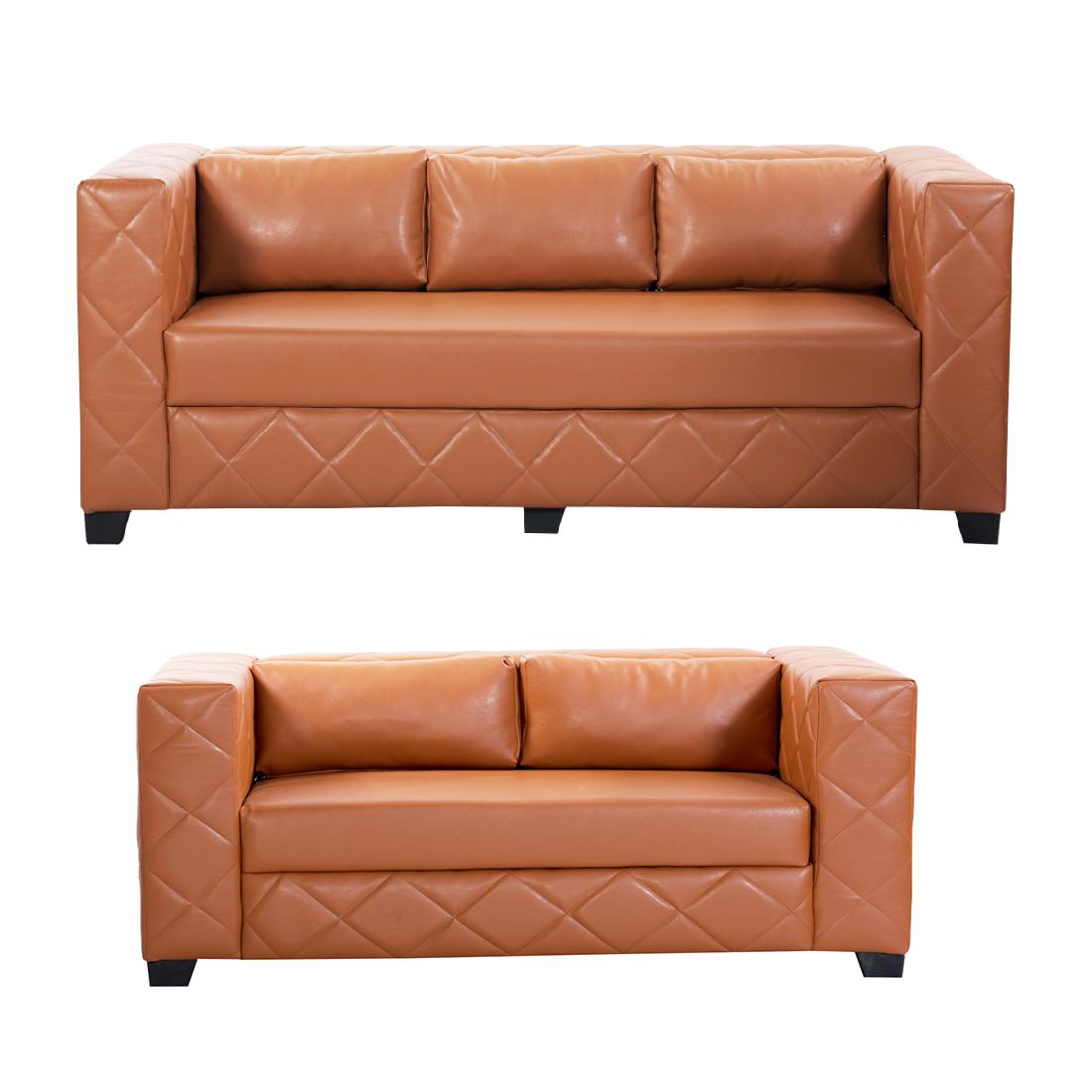 Bharat Lifestyle Martin Leatherette 3 + 2 Rust Brown Sofa Set ...