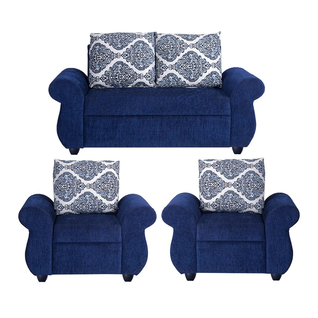 Bharat Lifestyle Alisa Fabric 2 + 1 + 1 Blue Sofa Set Online Price ...