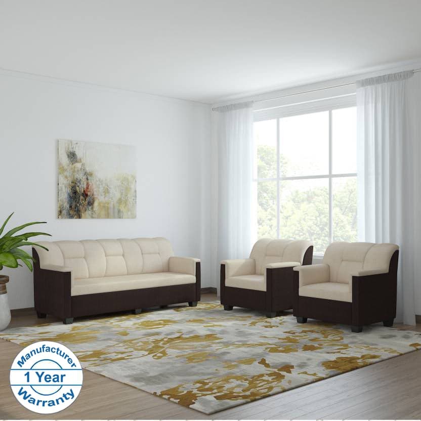 Bharat Lifestyle Star Fabric 5 Seater Sofa Set 3 1 1 Cream Brown Online Price In India Buybhara