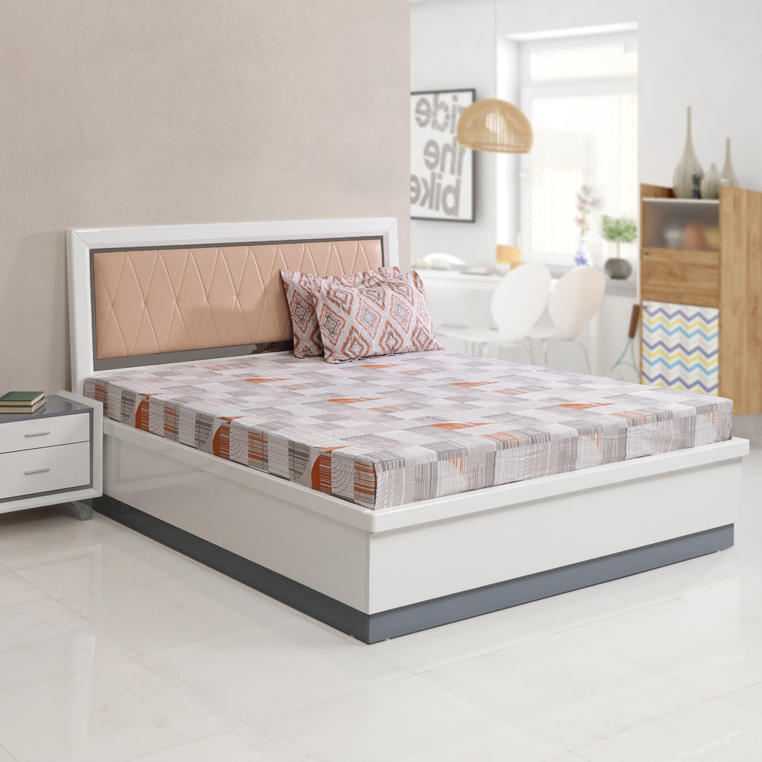 Boston New Engineerwood Queen Bed, Bed Frame With Storage White Queen
