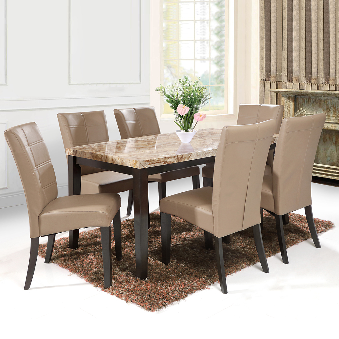 Stella Solid Wood Dining Set 1 Table, Wooden Dining Room Table And 6 Chairs
