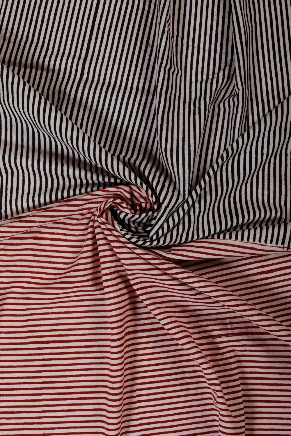 Red-Black Stripes Bagh Printed Fabric