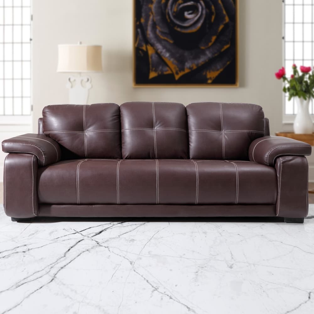 Buy Marina New Leatherette 3 Seater Sofa-Dark Brown Online - Evok