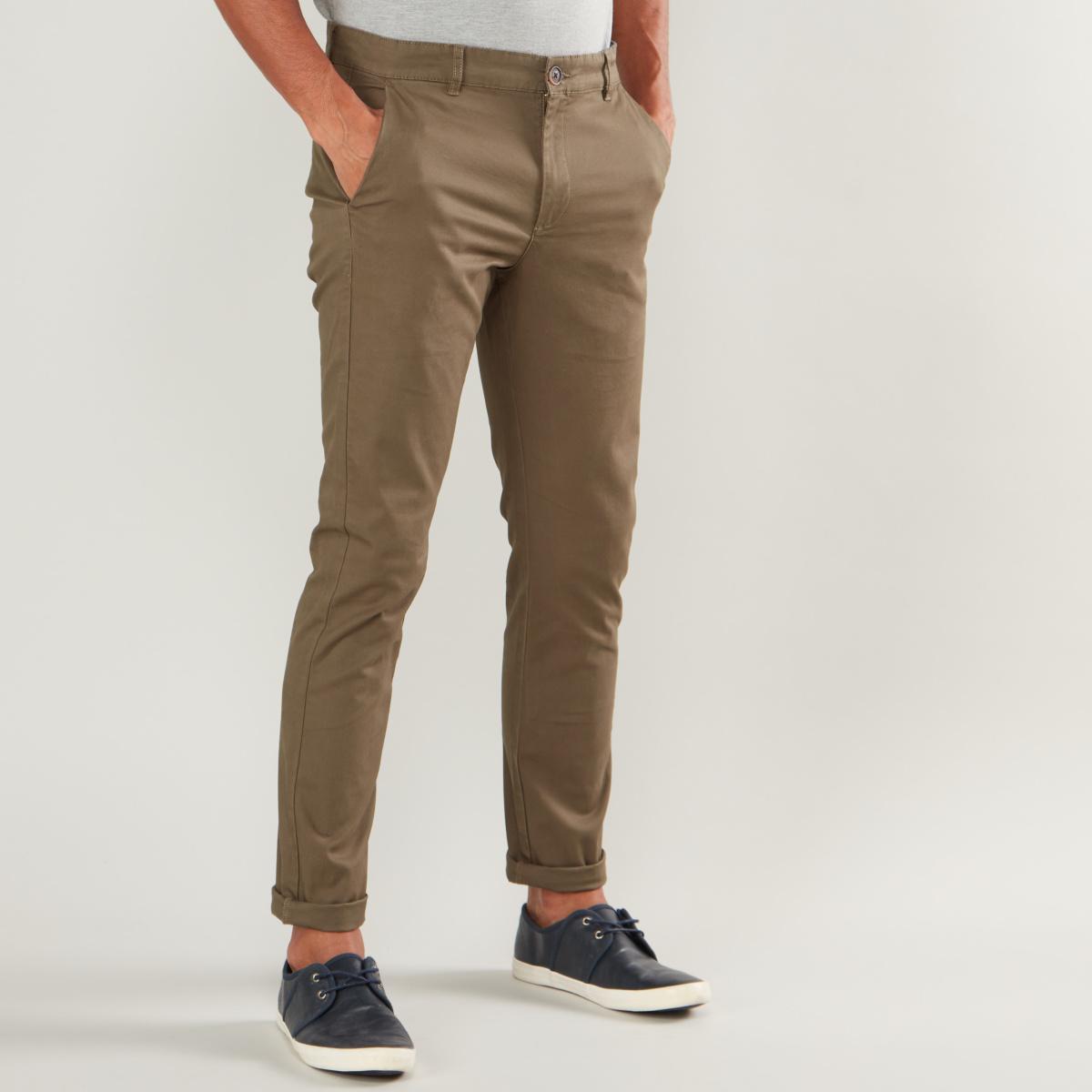 Skinny Fit Solid Chinos with Belt Loops and Pocket Detail