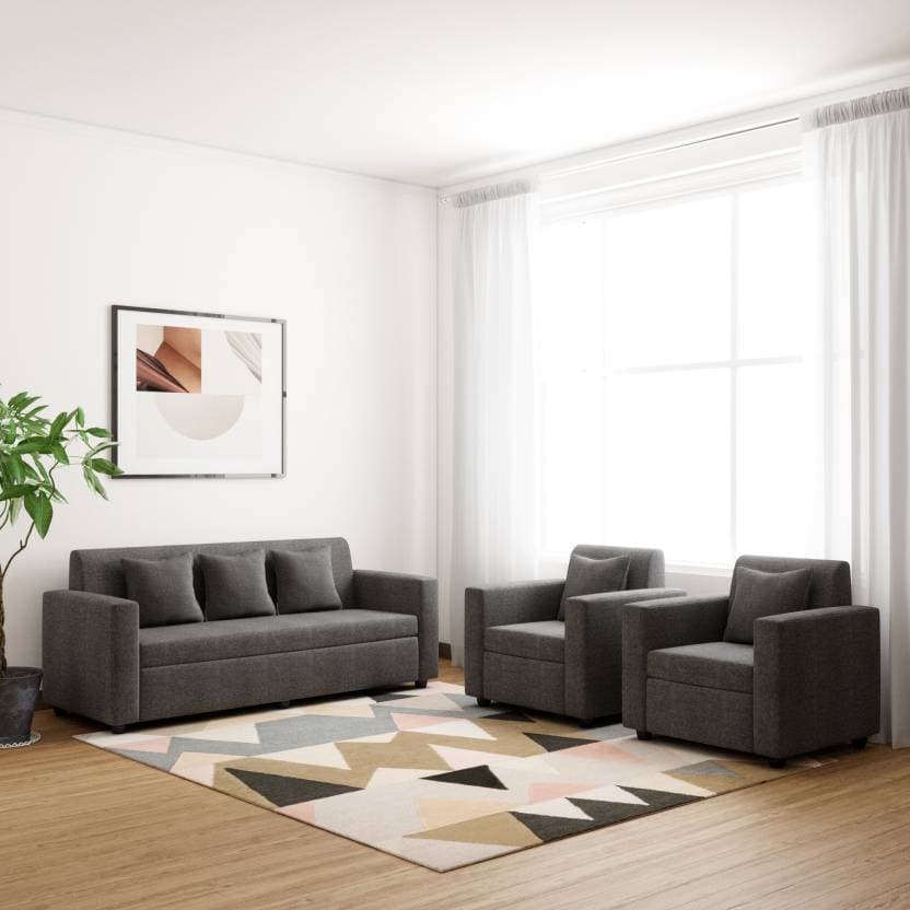 Bharat Lifestyle Lexus Fabric 3 1, Charcoal Grey Living Room Sets