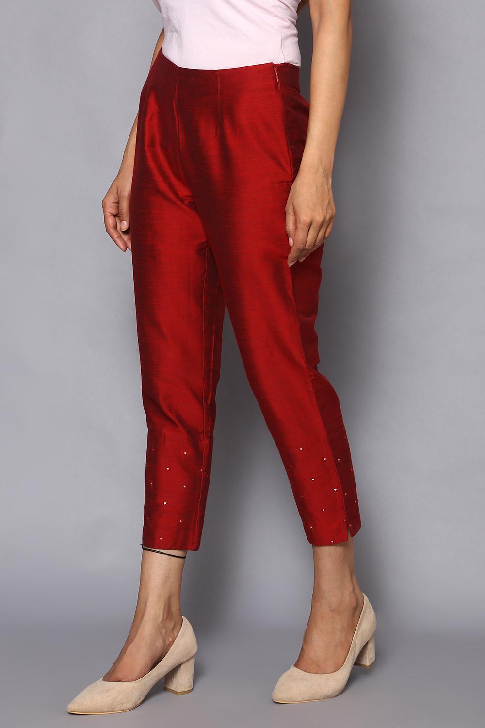 Buy Online Maroon Poly Viscose Pants for Women & Girls at Best Prices ...