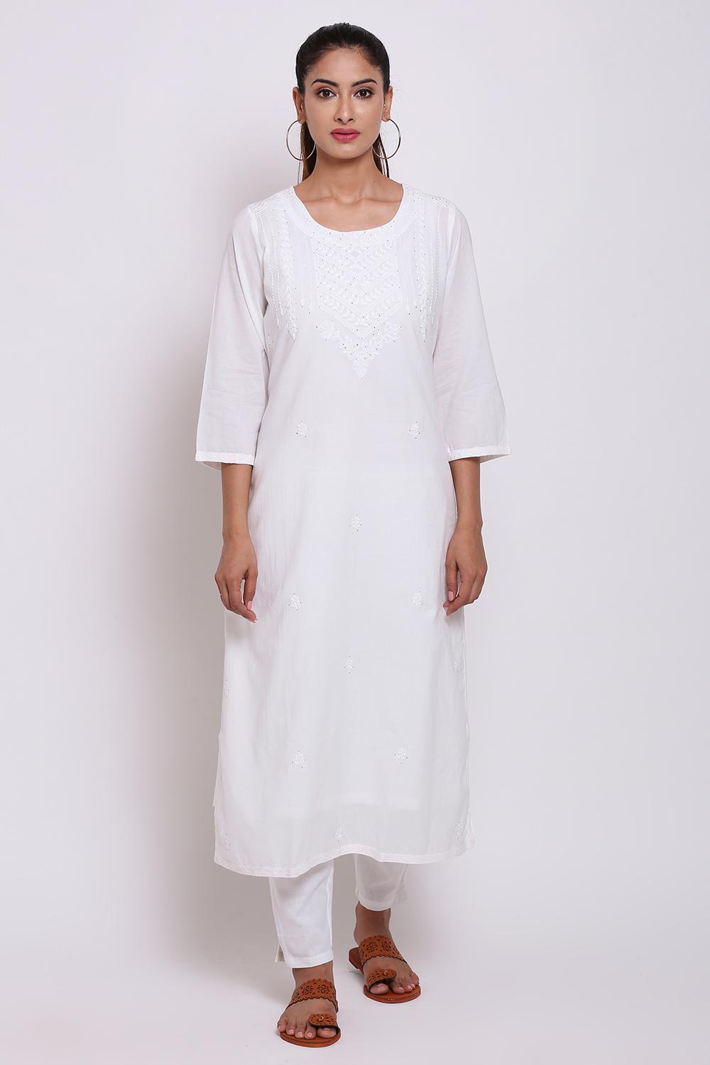 Buy Online White Cotton Straight Kurta for Women & Girls at Best Prices ...