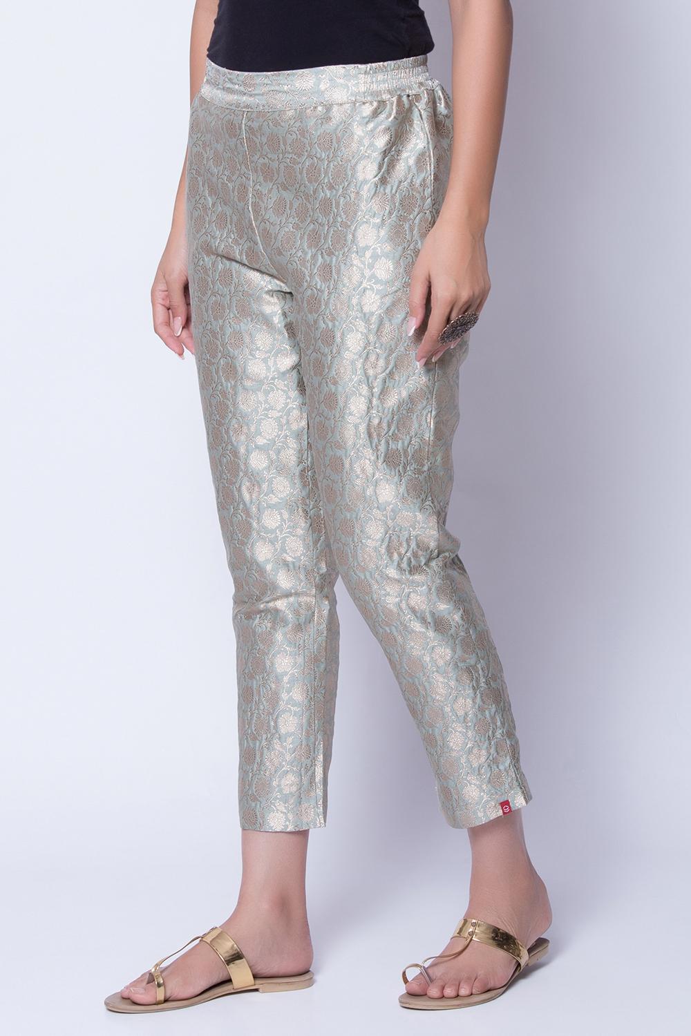 Buy Online Green And Gold Poly Metallic Cotton Pants for Women & Girls ...
