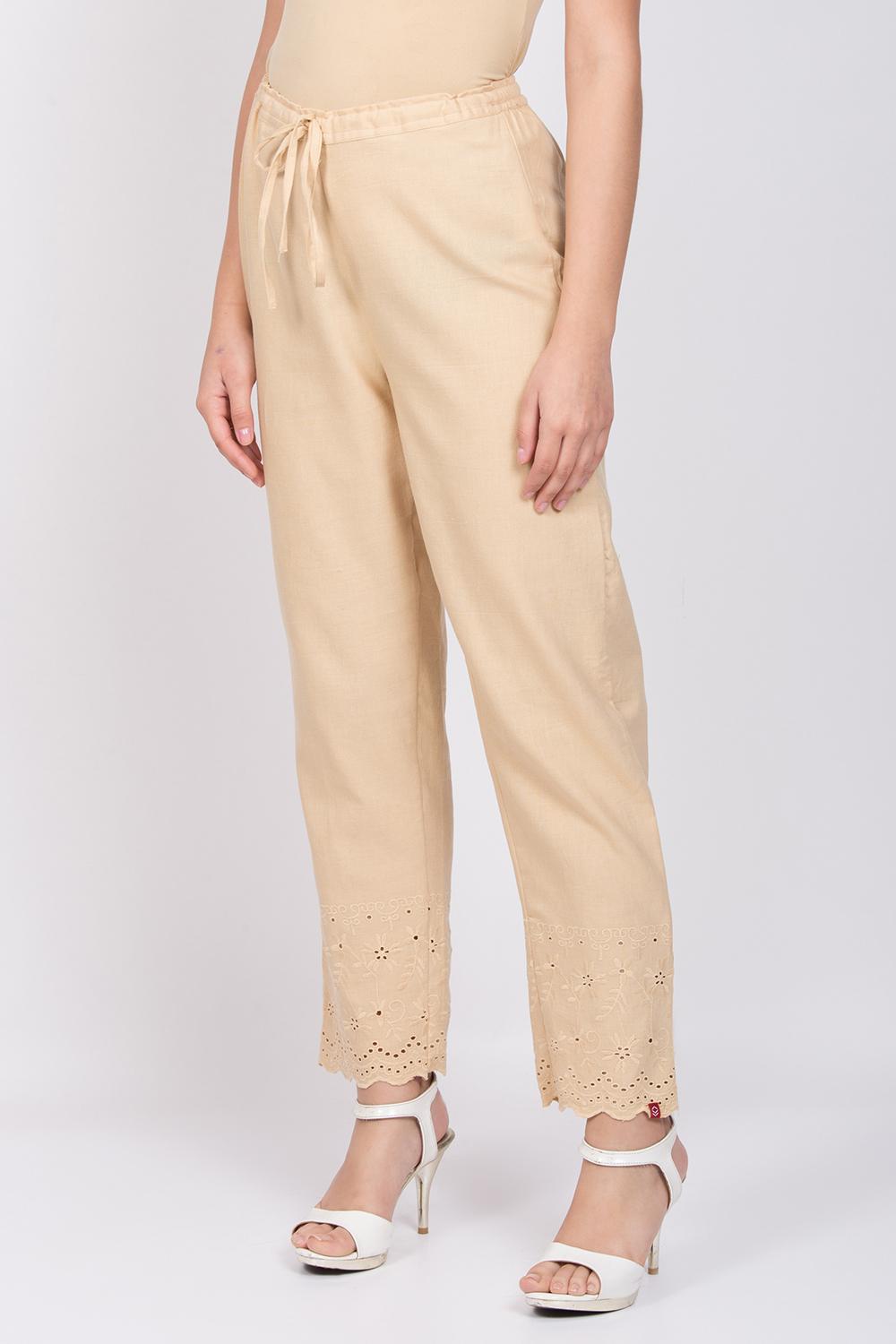 Buy Online Beige Cotton Flax Pants for Women & Girls at Best Prices in ...