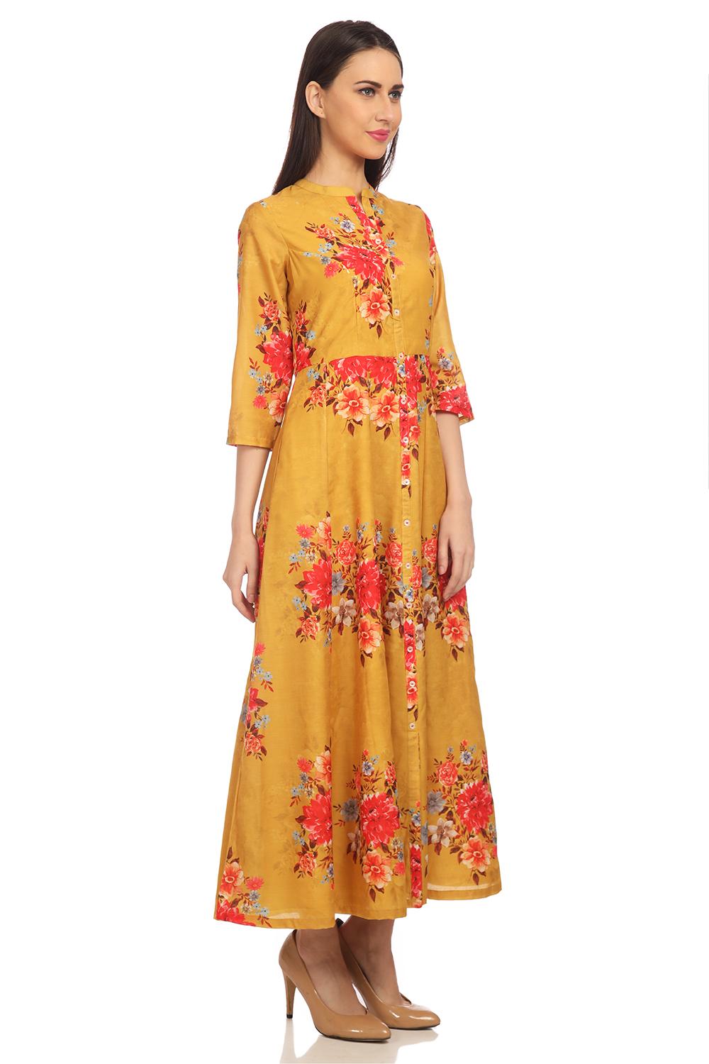 Buy online Yellow Flared Art Silk Dress for women at best price at biba ...
