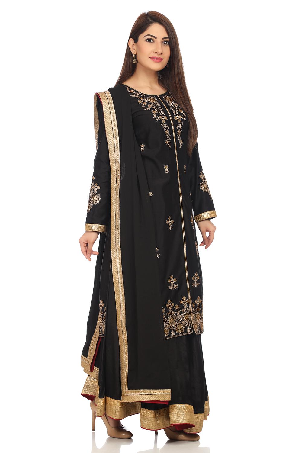 Buy Online Black Cotton Silk Flared Suit Set for Women & Girls at Best ...