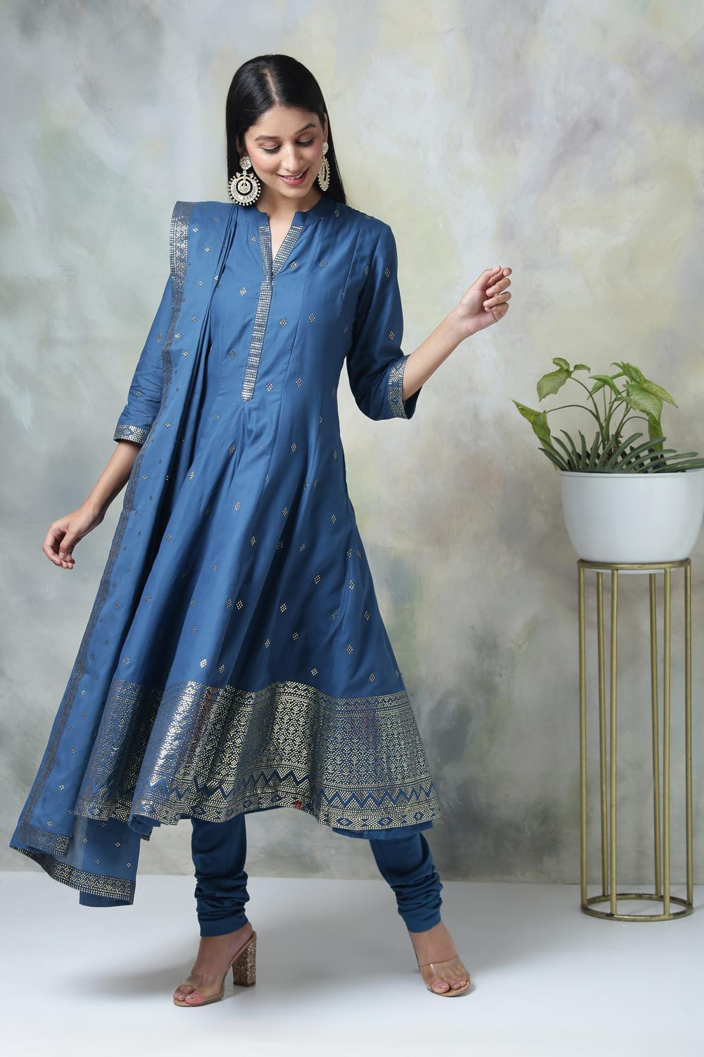 Buy Online Blue Cotton A Line Suit Set for Women & Girls at Best Prices ...