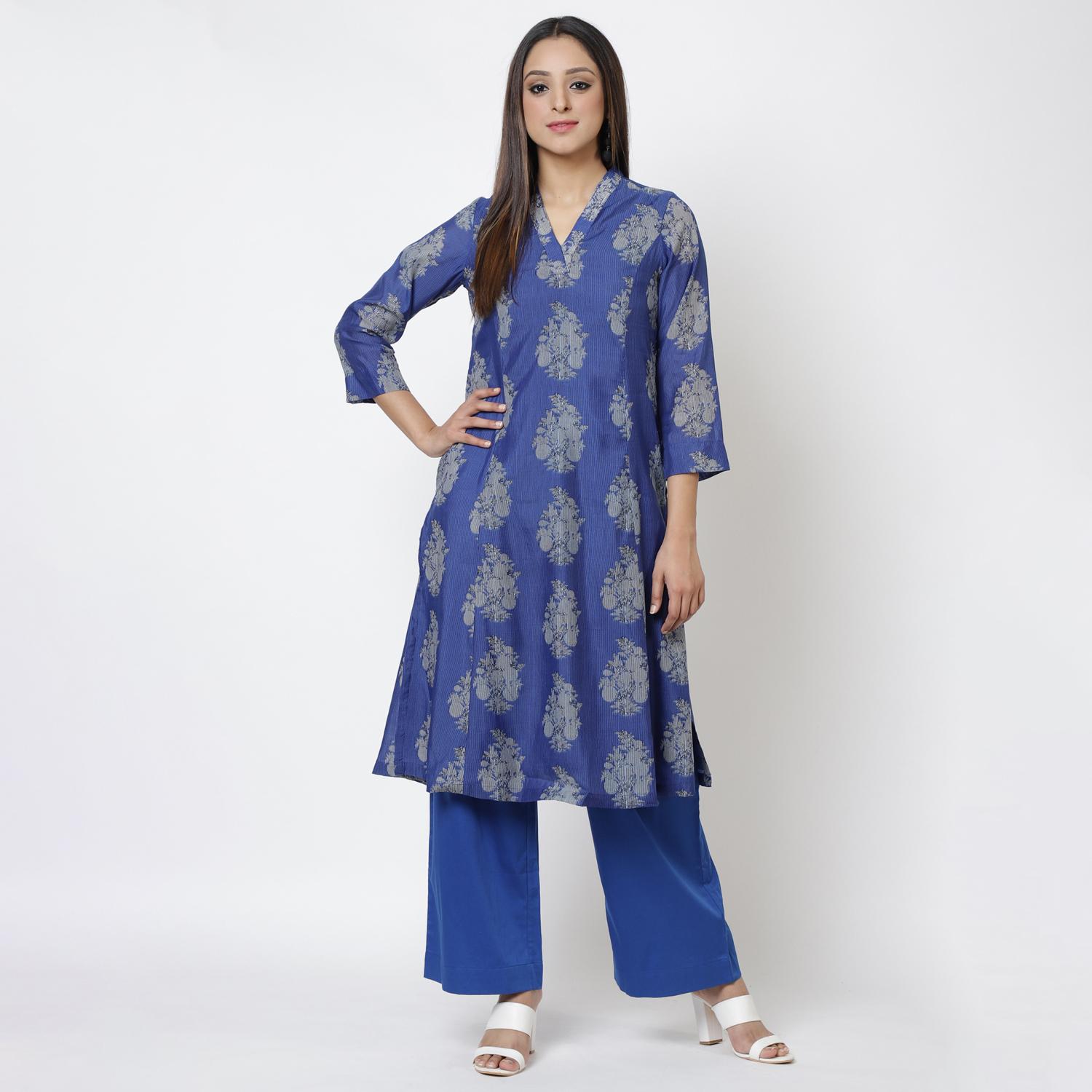 Buy Online Royal Blue Art Silk A Line Suit Set for Women & Girls at ...