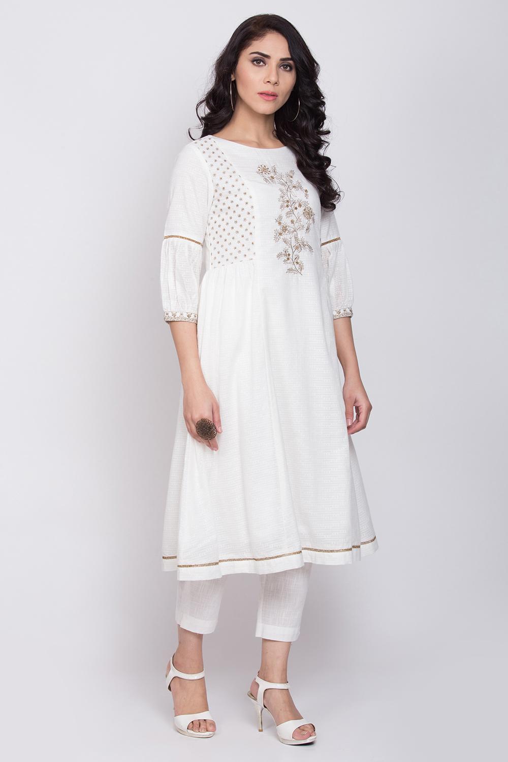 Buy Online Off White Cotton A Line Kurta for Women & Girls at Best ...