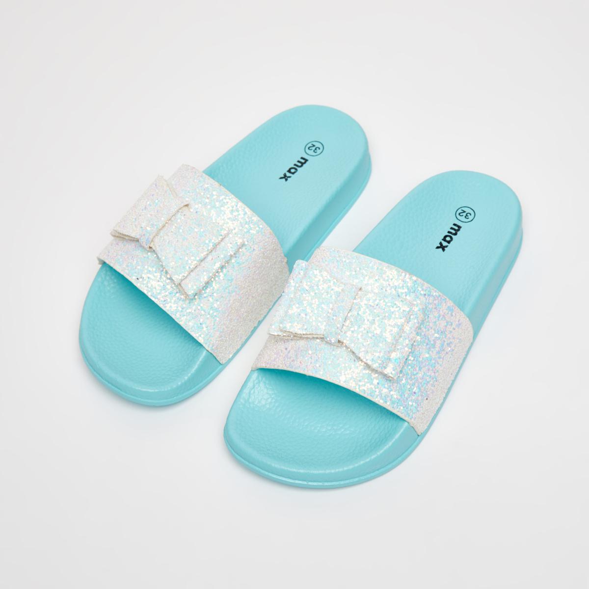 Textured Slip-On Slides with Bow and Glitter Accent