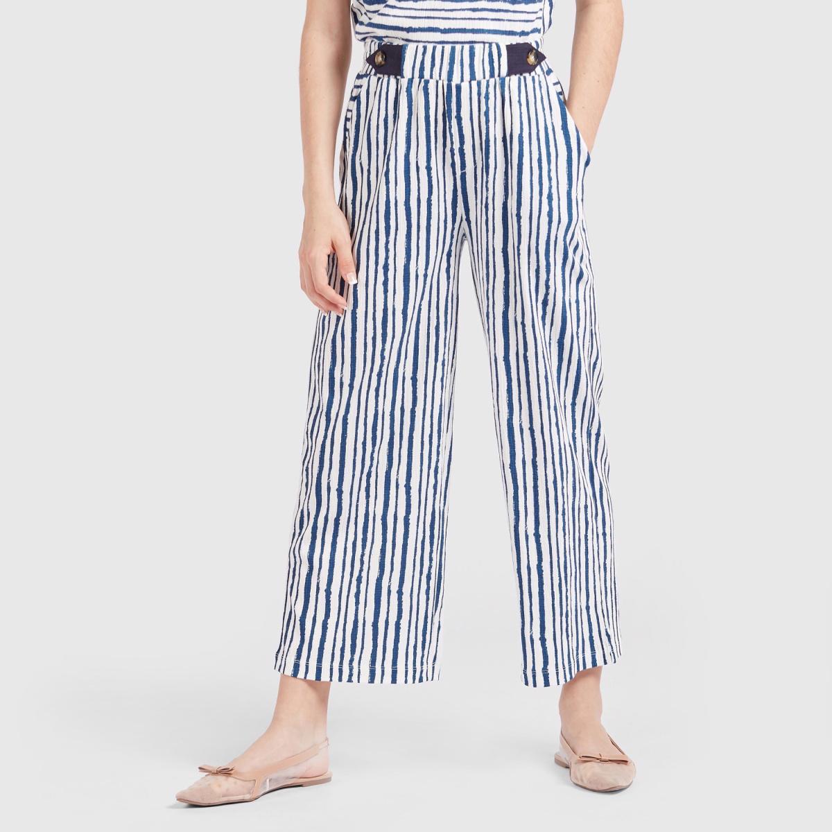 Striped Ankle Length Culottes with Elasticated Waistband