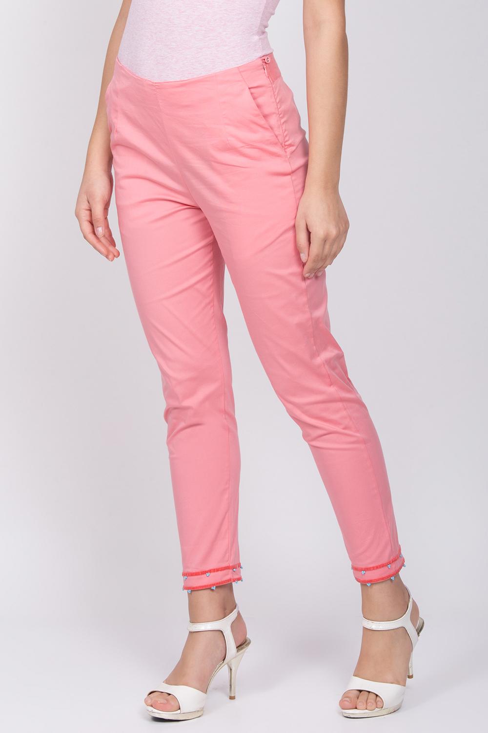 Buy Online Peach Poly Lycra Slim Pants for Women at Best Price at ...