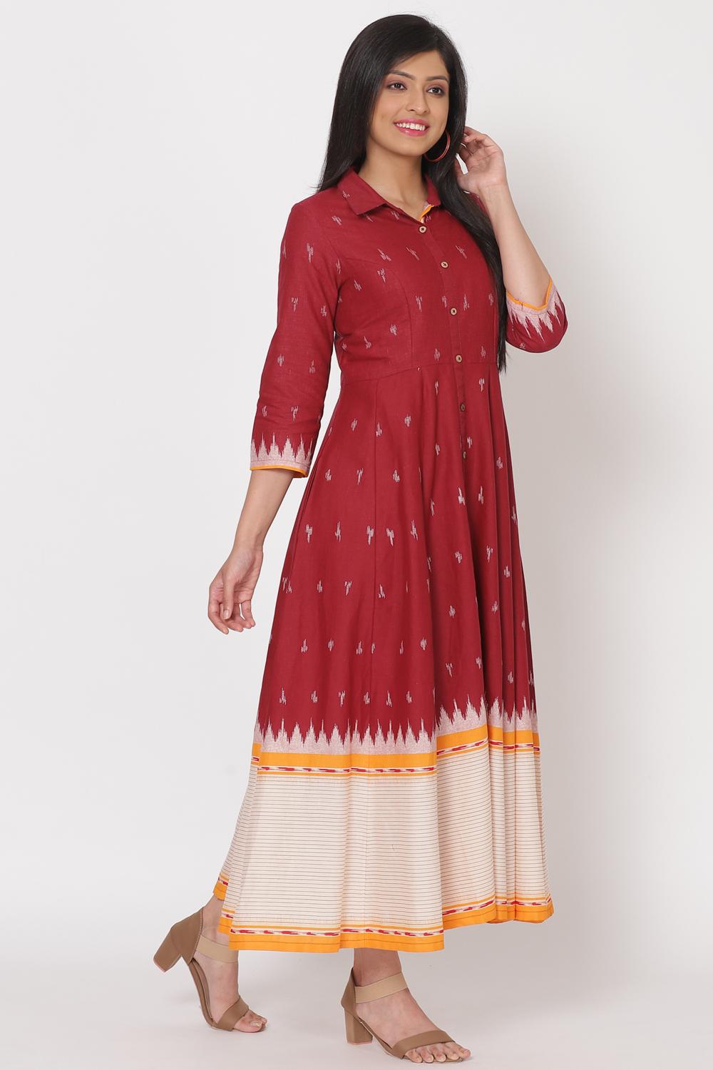 Buy Online Maroon Cotton Flex Dress for Women at Best Price at Rangriti ...