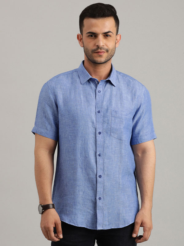 Buy Men Solid Half Sleeve Linen Shirt Online | Indian Terrain
