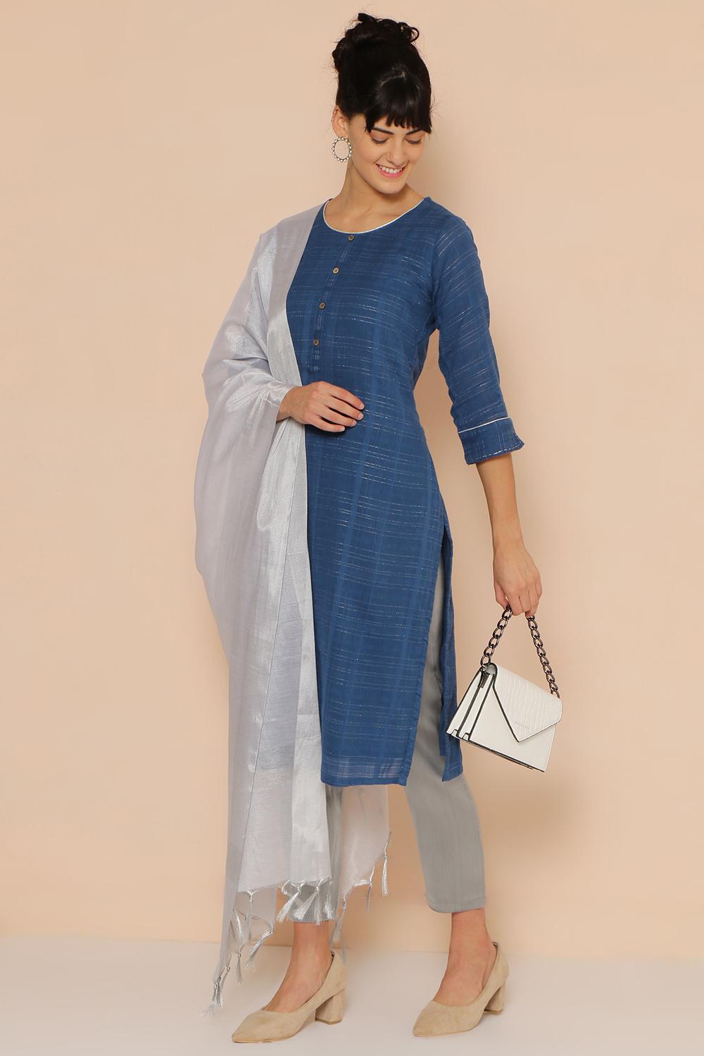 Buy Online Royal Blue Cotton Straight Kurta for Women at Best Price at