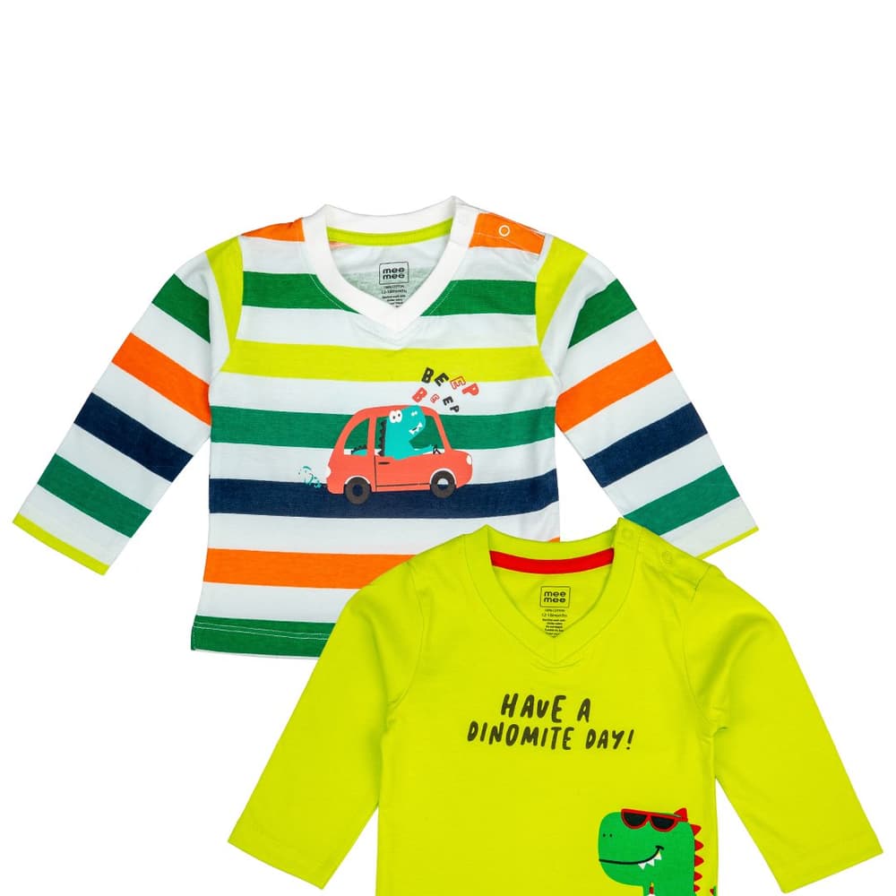 Mee Mee Boys Pack Of 2 T-shirt – Lime & Multi Stri