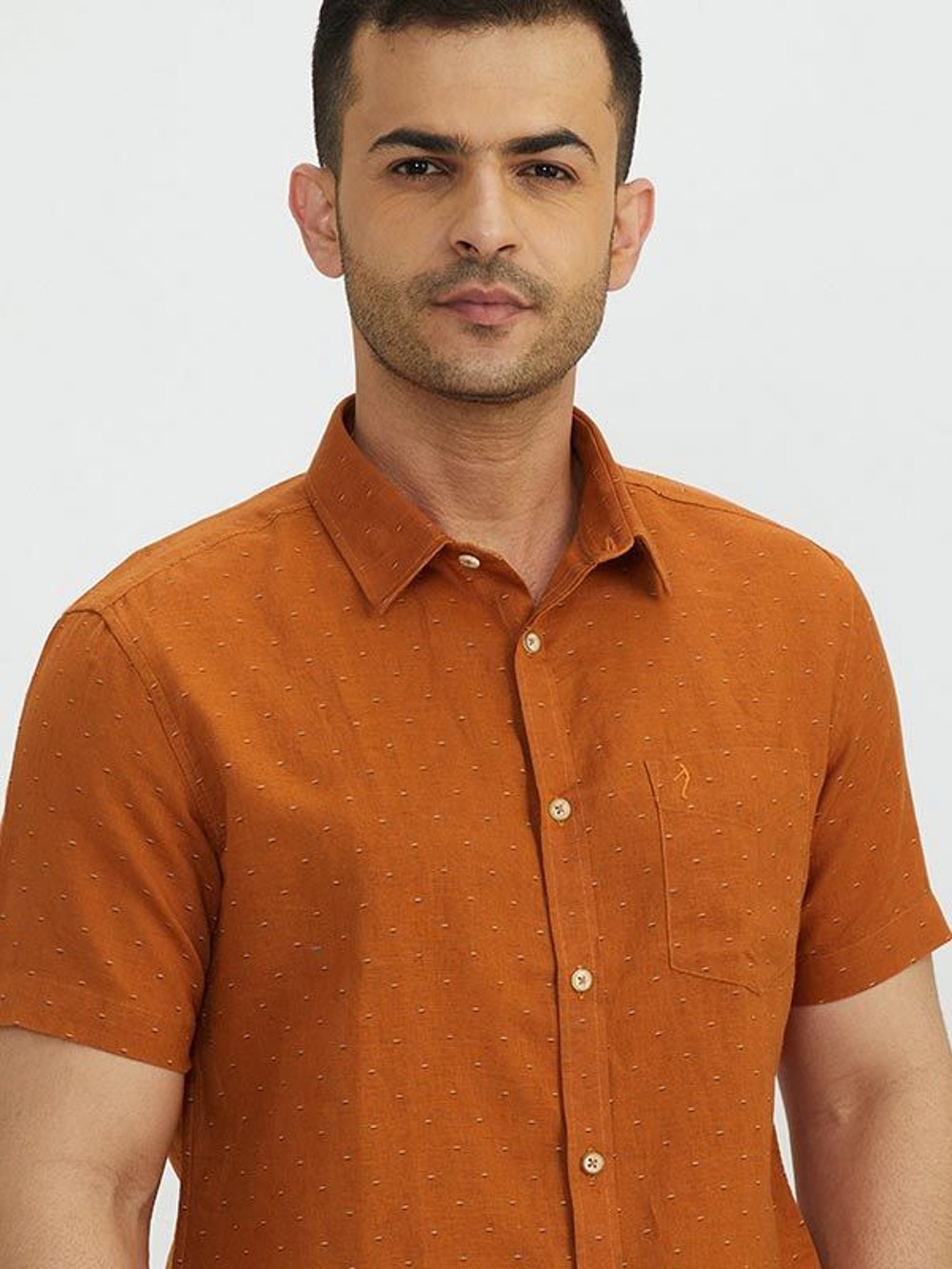 Buy Men Printed Half Sleeve Linen Blend Shirt Online | Indian Terrain