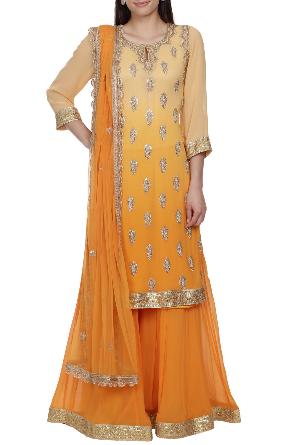 Orange ombre gota patti suit by Bhumika Grover | Carmaonline shop