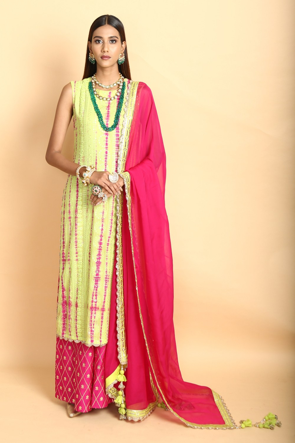 Pink & Lime Tie-Dye Suit Set by Vikram Phadnis available in ...