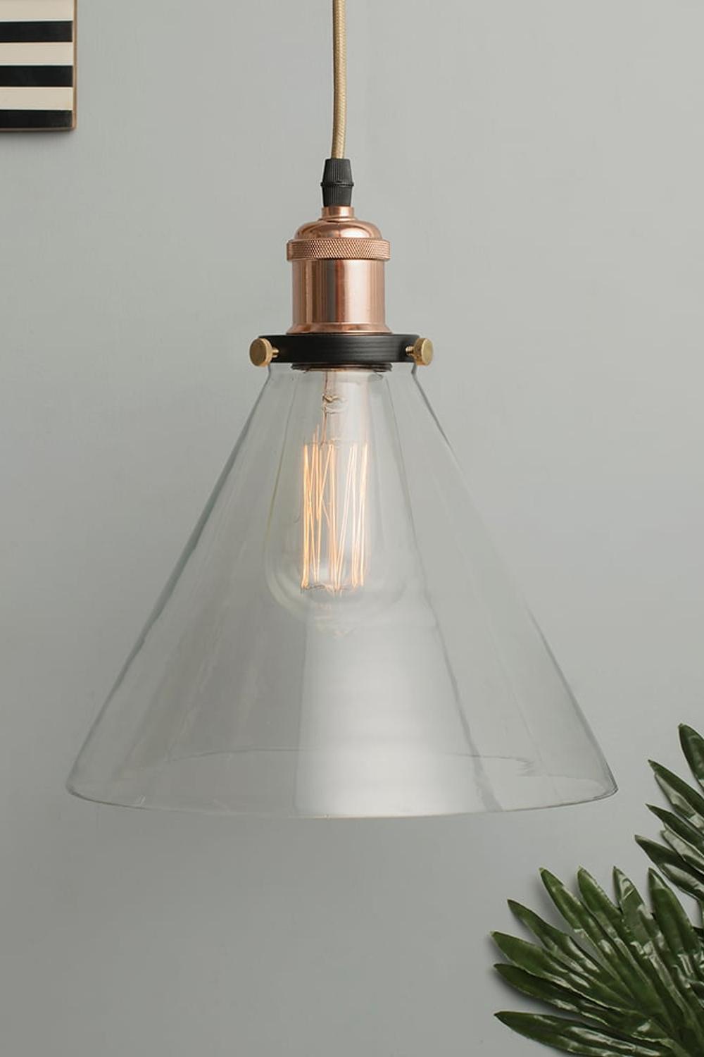Industrial Kitchen Glass Cone Pendant Light Antique Filament Hanging Blown Glass Ceiling Light