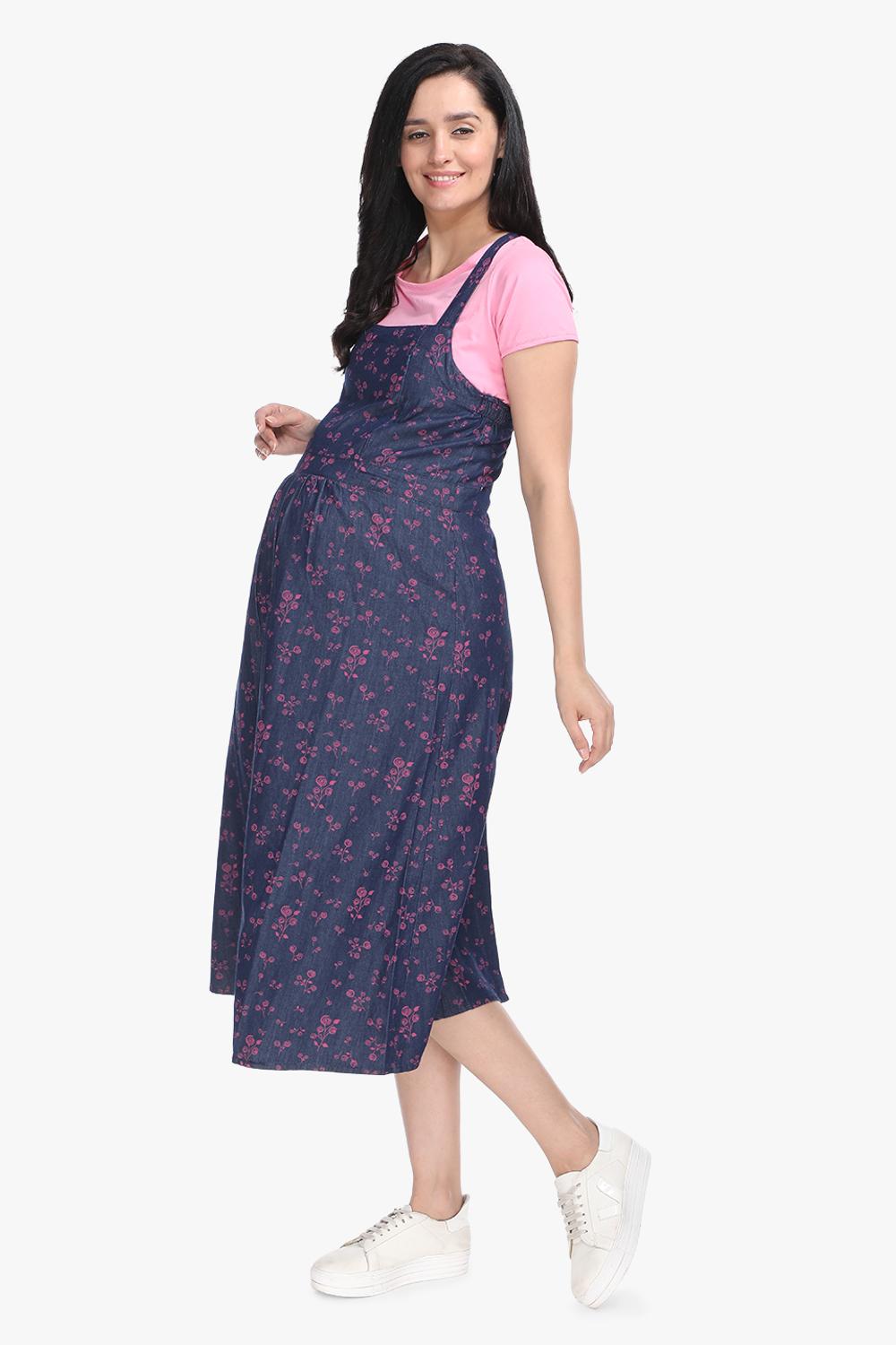 Mee Mee Stylish Maternity Dress with Nursing Option – Denim Blue