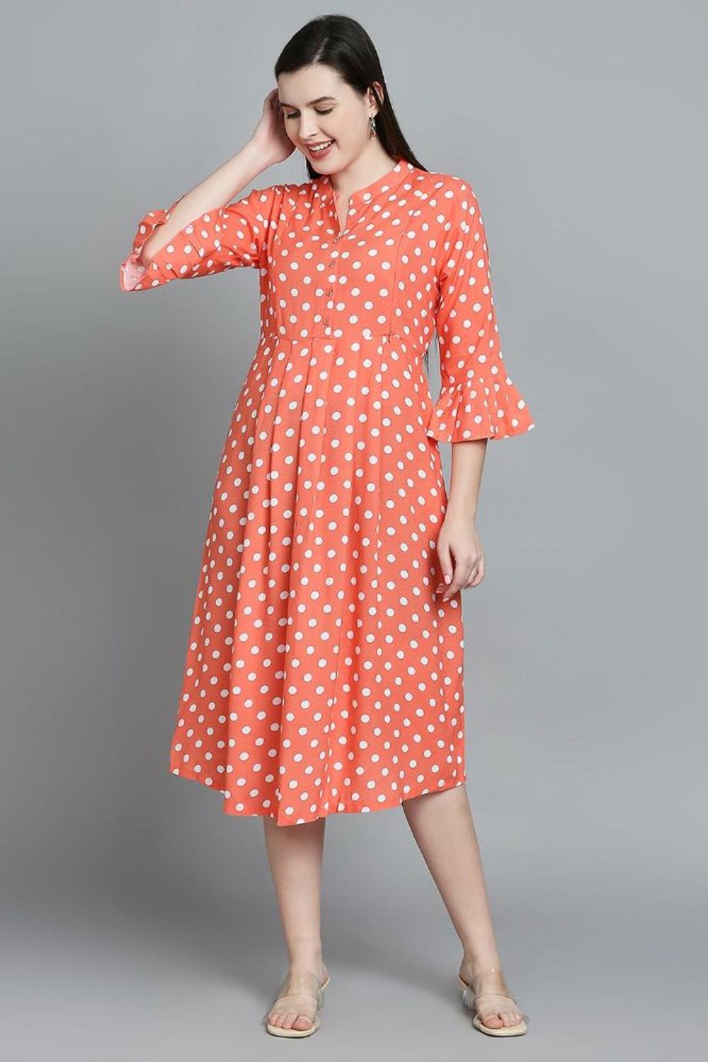 Mee Mee Printed Woven Maternity Dress With Feeding Zips -Coral