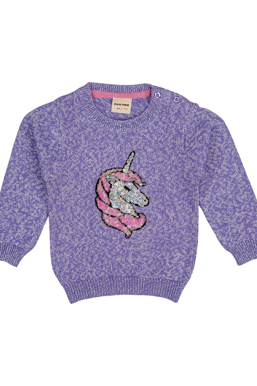 Mee Mee Girls Full sleeve Sweater - Lilac Melange