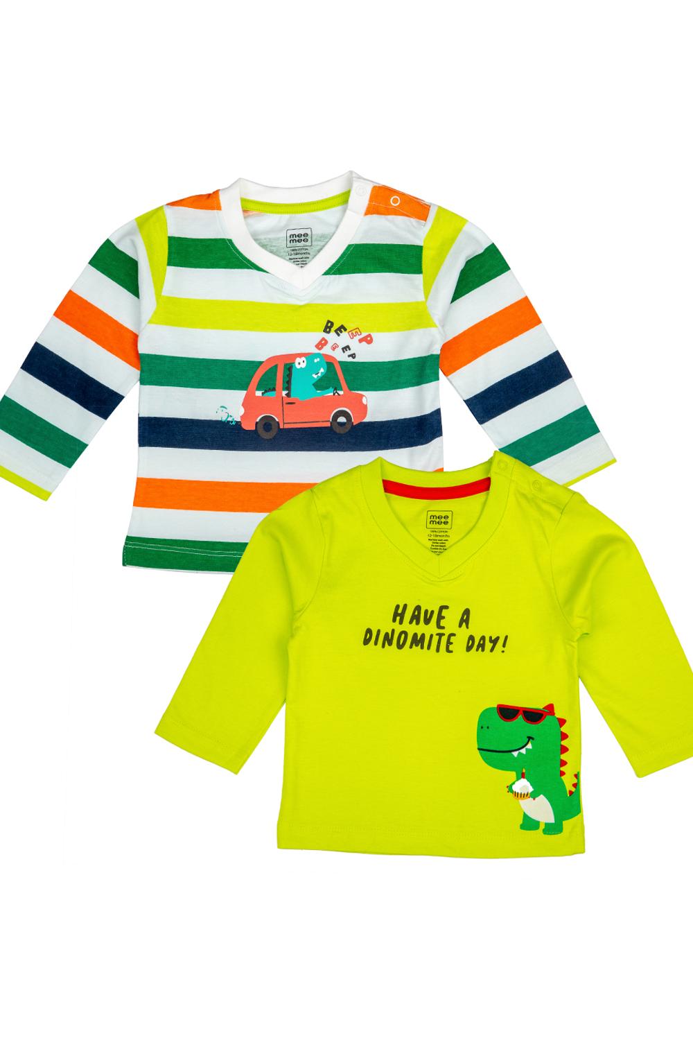 Mee Mee Boys Pack Of 2 T-shirt – Lime & Multi Stri