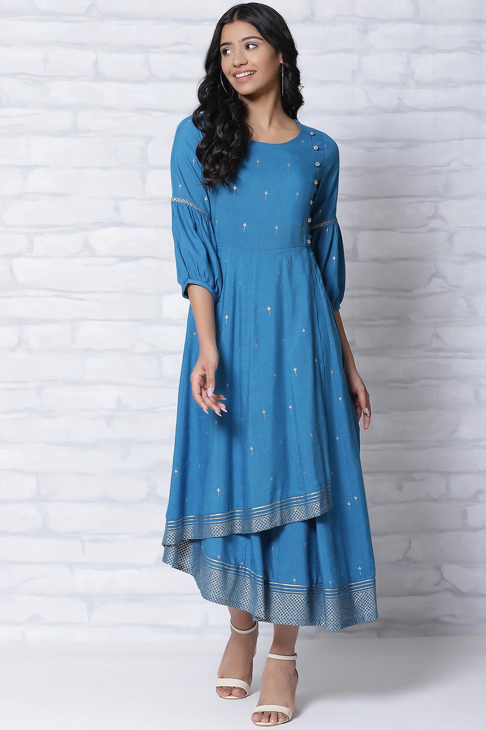 Blue Viscose Kalidar Dress