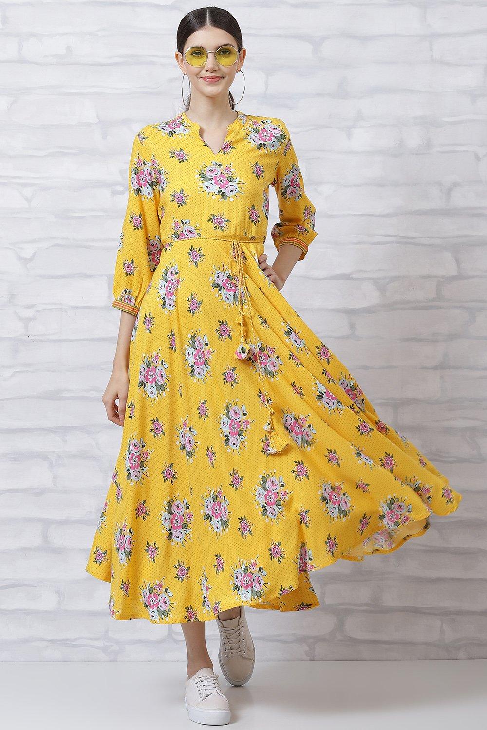 Yellow LIVA Floral Dress