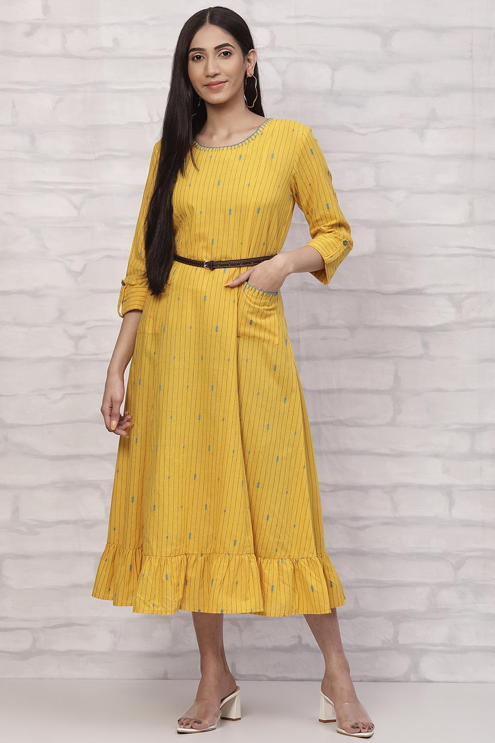 Mustard Poly Cotton Flared Dress