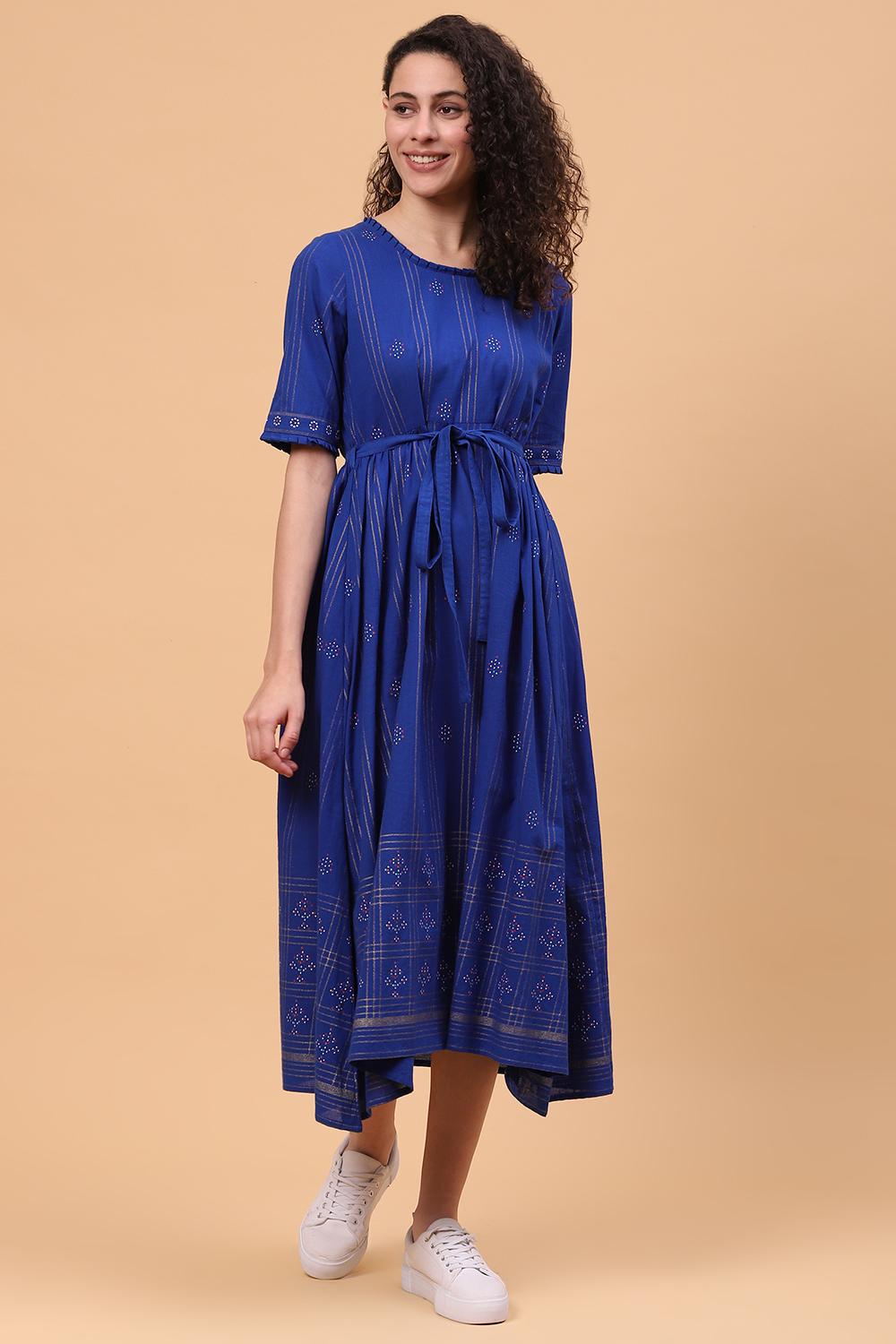 Royal Blue Cotton Flared Dress