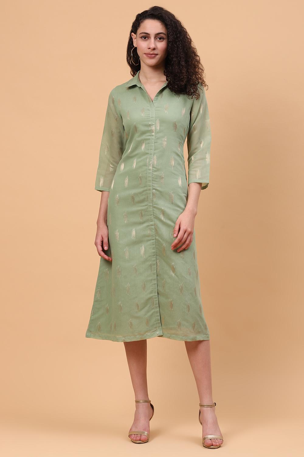 Green Art Silk A Line Dress