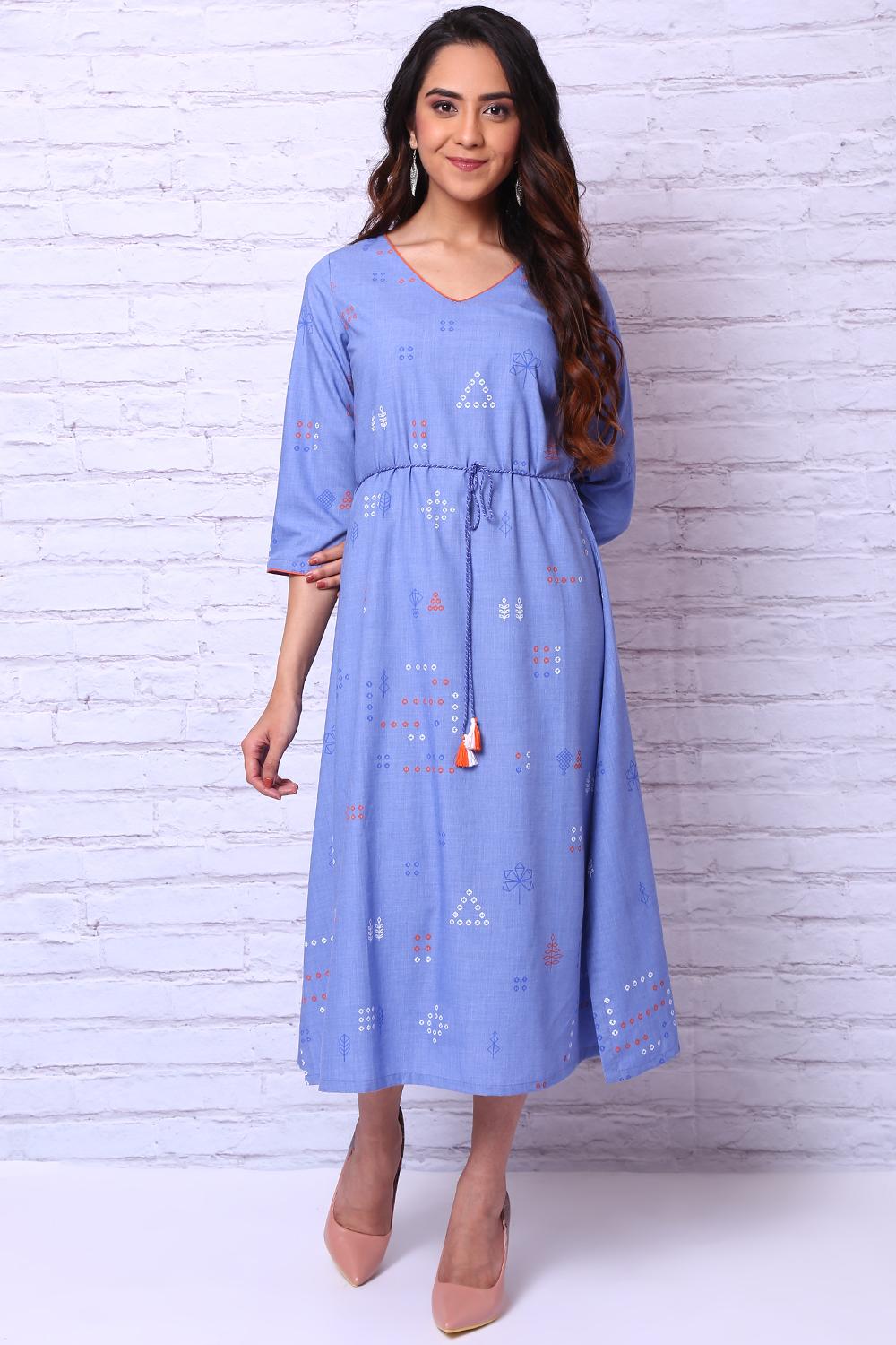 Blue Polyester Asymmetric Dress