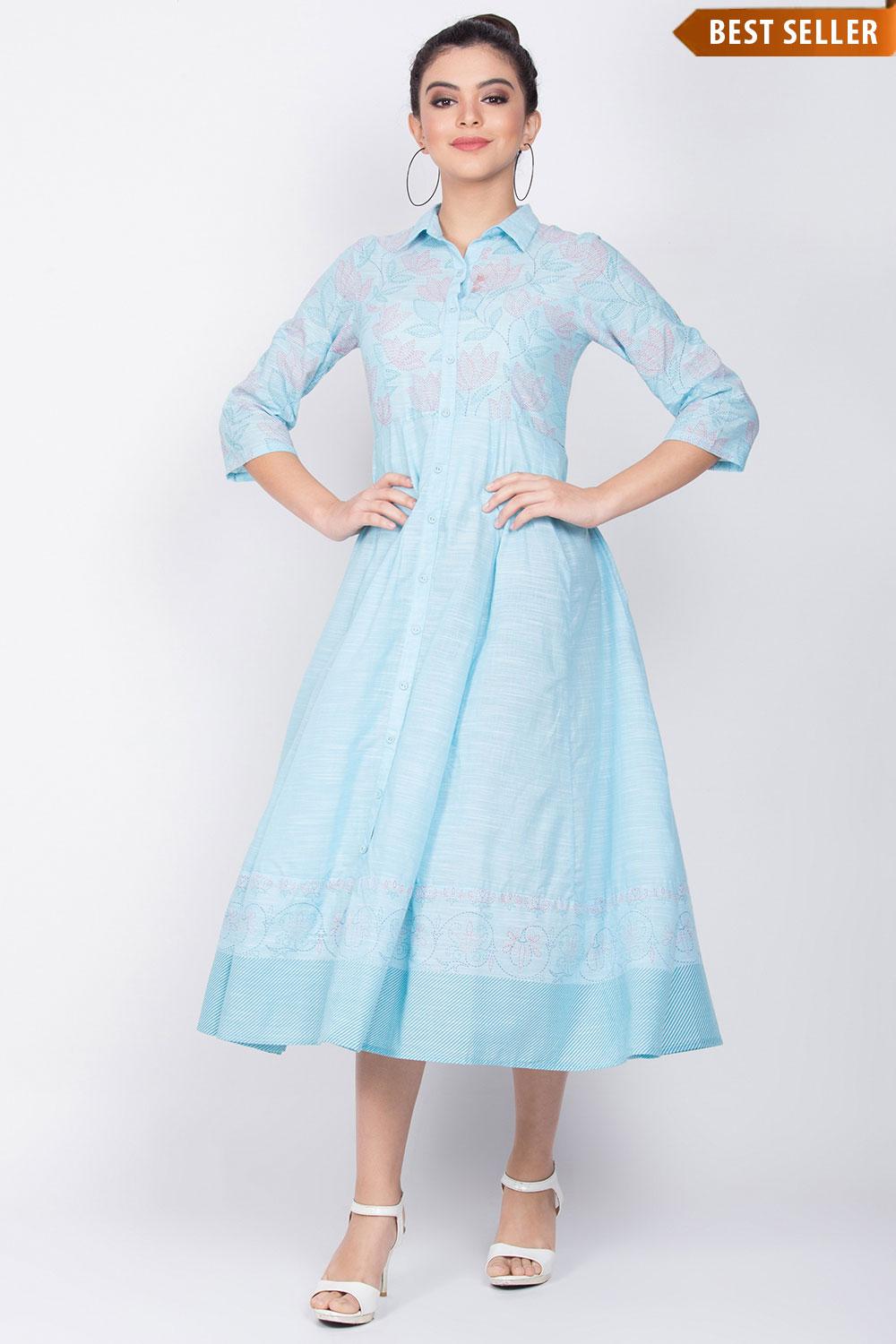 Blue Cotton Kalidar Dress