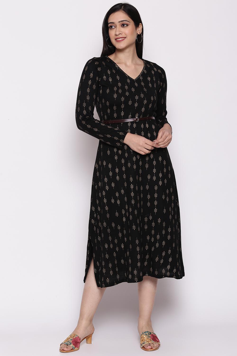 Black Poly Cotton Asymmetric Dress
