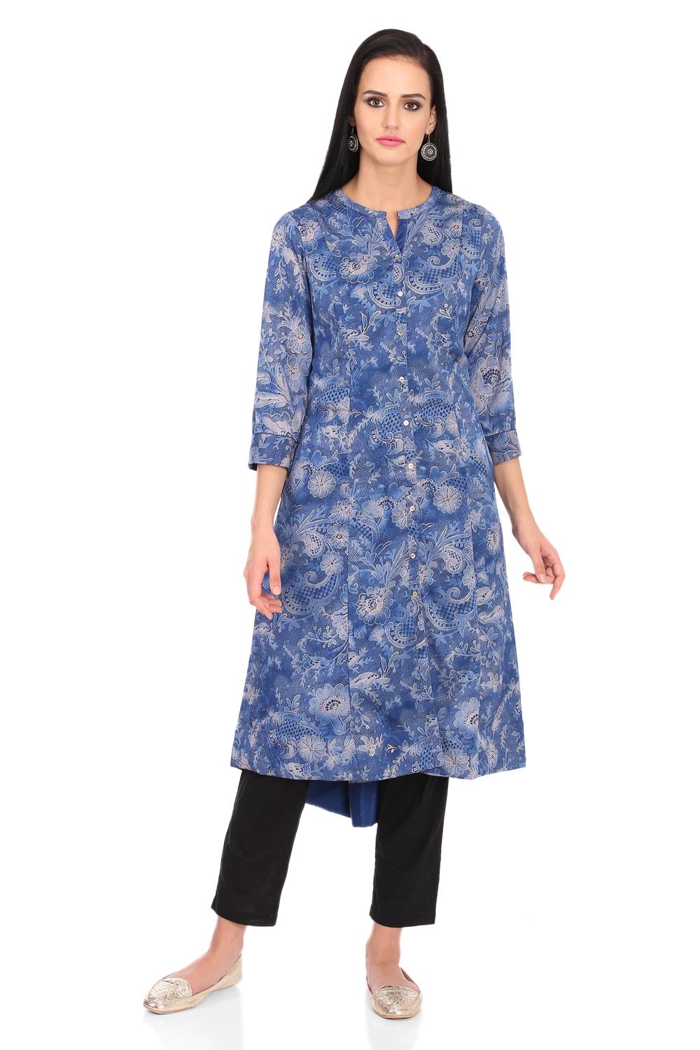 Buy Online Blue A-Line Art Silk Kurta for Women & Girls at Best Prices ...
